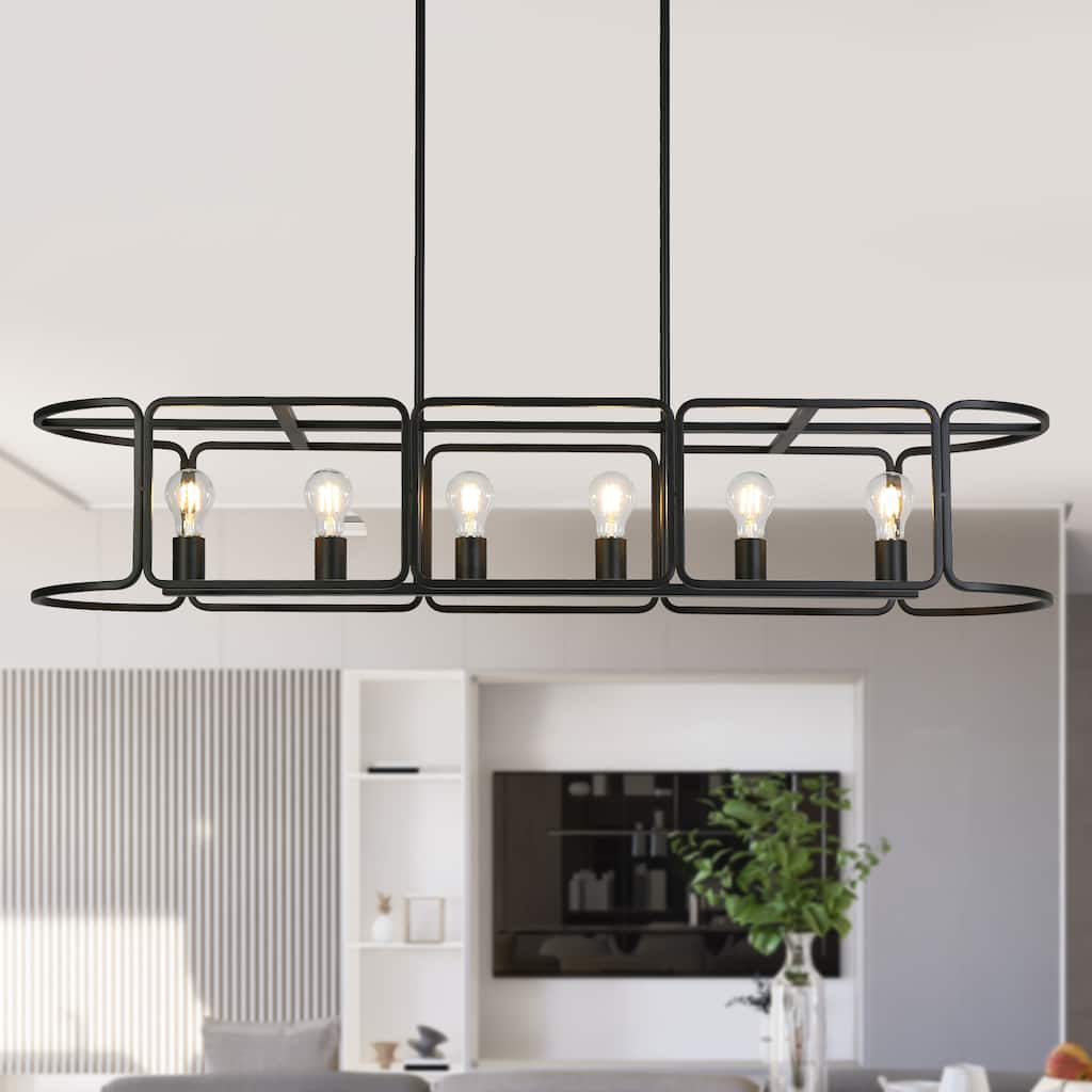 Oriea Farmhouse 6-Light Black 48" W Linear Chandelier Modern Industrial Island Lights - L 48" x W 12" x H 8.7"