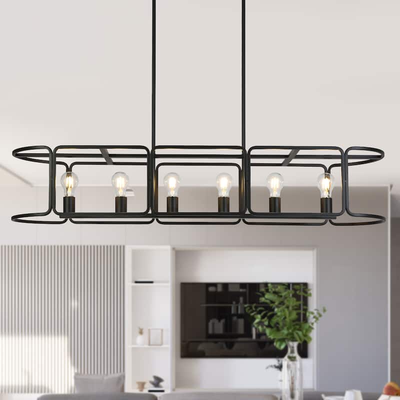Oriea Modern Farmhouse 6-Light Black 48" W Linear Chandelier Industrial Kitchen Island Light - L 48" x W 12" x H 8.7"