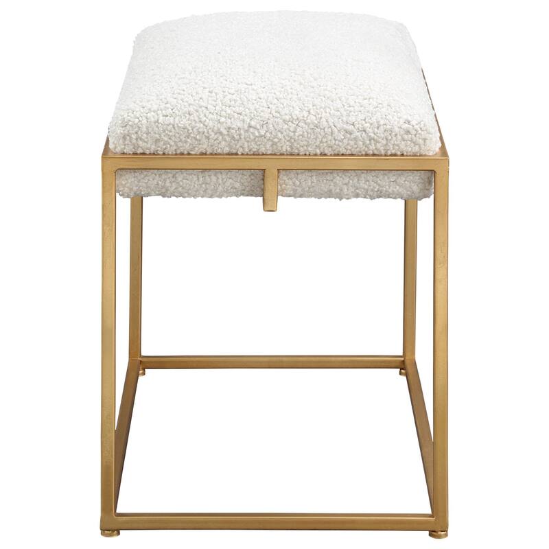 23.5" Gold and White Upholstered Shearling Rectangular Small Bench