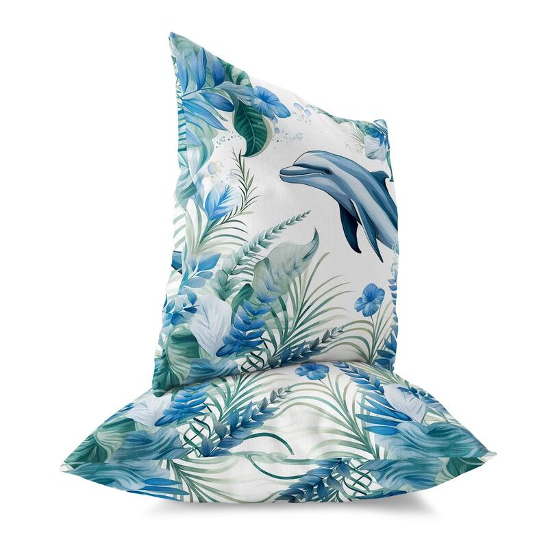Blue And Turquoise Dolphin Haven Faux Suede Throw Pillow Zipper