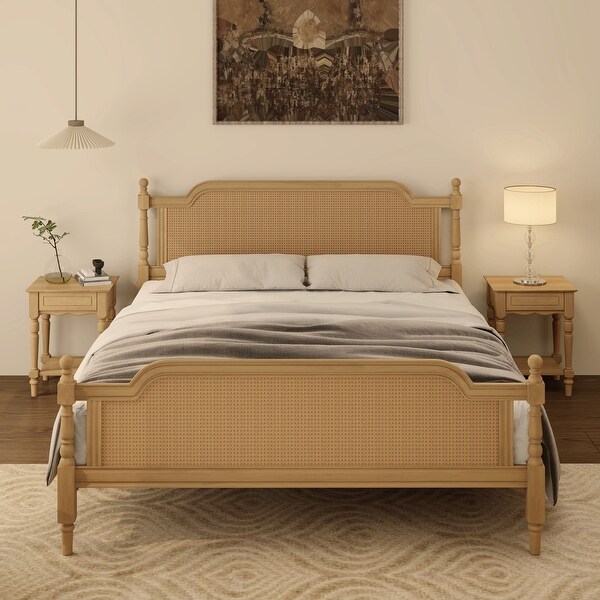 Rustic King Size Rattan Bed Frame with Durable Pine Wood Vintage French Provincial Charm. Bed Bath Beyond 42062440