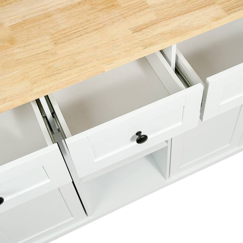 53.10 '' Rubberwood Kitchen Cart with Drop-Leaf, Adjustable Shelf, Rolling Wheels, and 3 Drawers - 53.1'' x 29.5'' x 37.2''