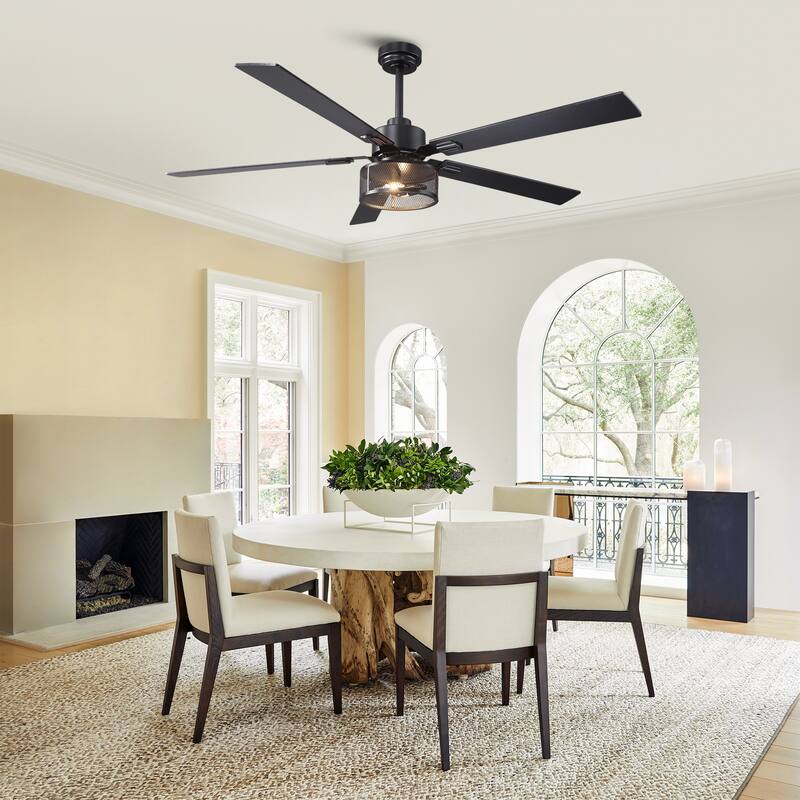 Vaczon 60" Black Reversible Wood 5-Blade Smart Ceiling Fan with Light and Remote, App Control