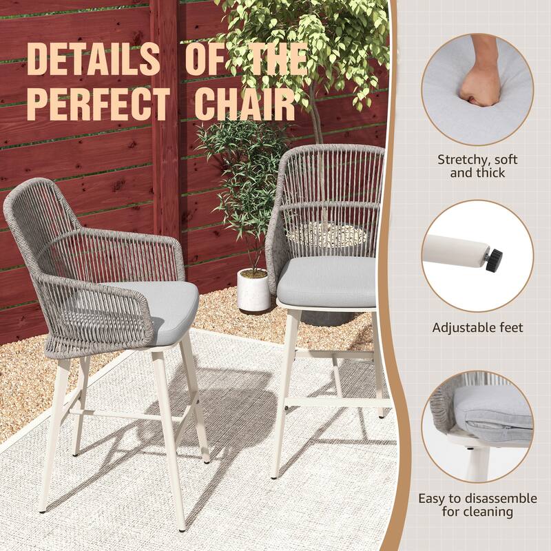 Outdoor 2-Piece Arm Barstool Chairs with Cushions