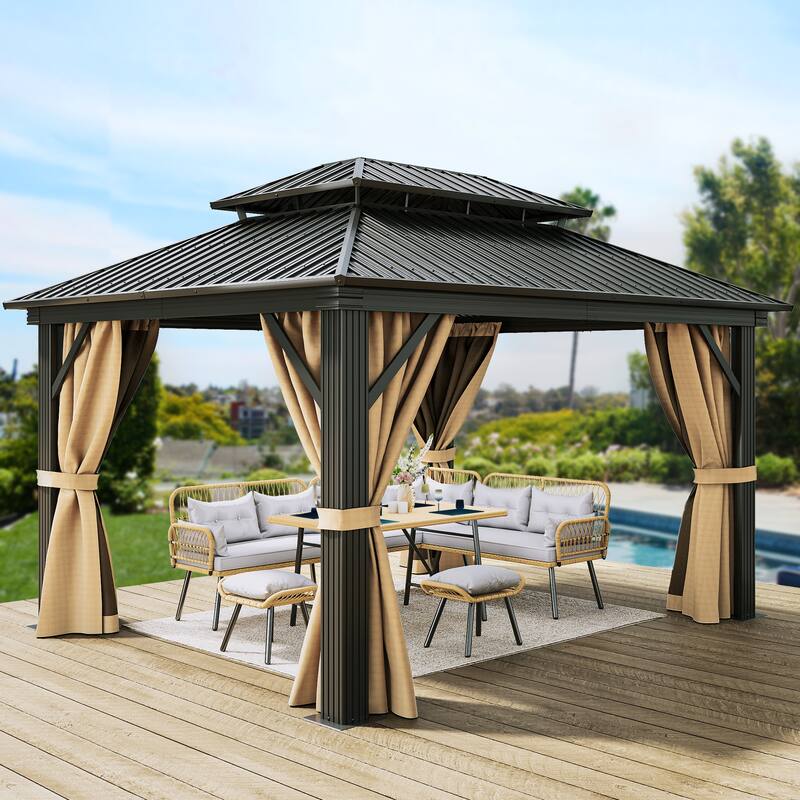 Outdoor Metal Canopy Gazebo - 12*14 Ft - Brown