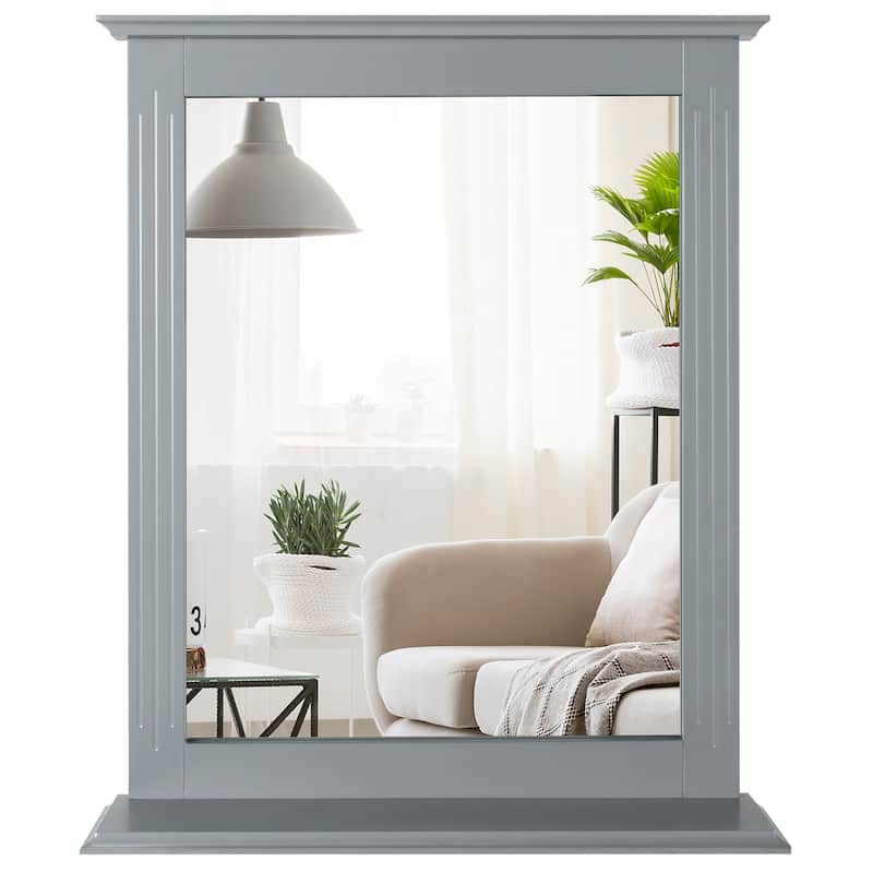 Bathroom Wall Mirror Square Makeup Hanging Mirror with Shelf - Grey