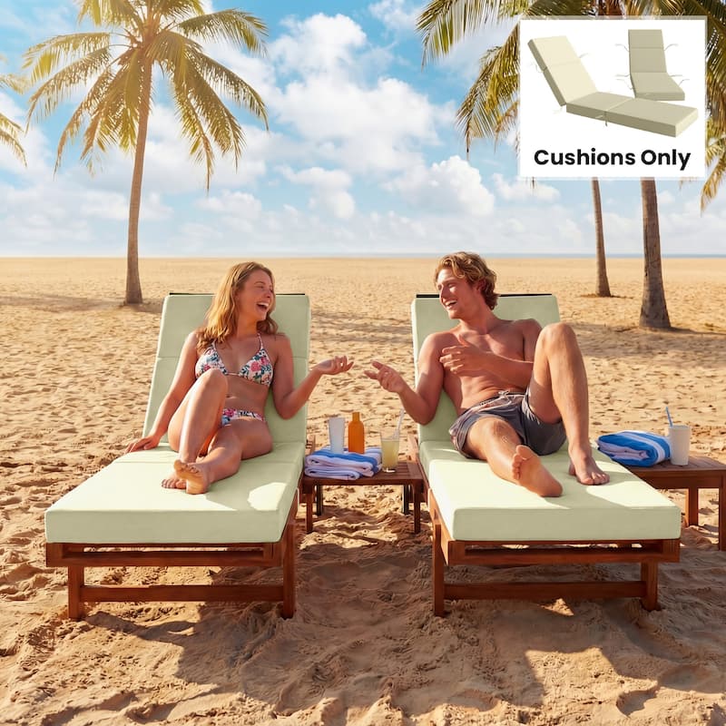Outsunny Set of 2 Chaise Lounge Cushion, 4" Thick Outdoor Lounge Chair Cushions with Non-Slip Ties