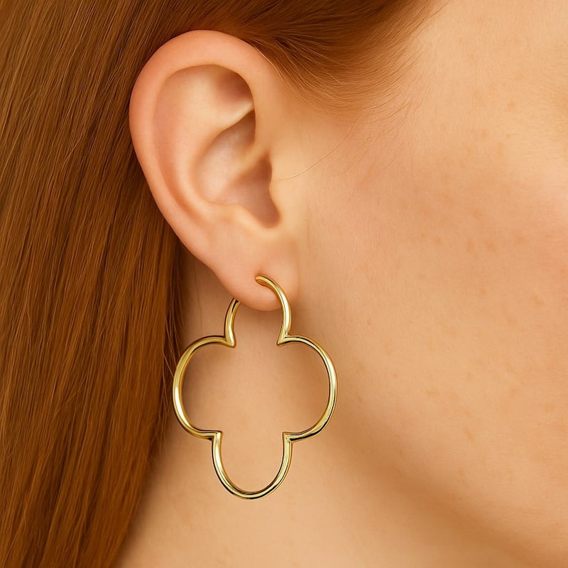 Polished Open Clover Hoop Earrings - 2" long and wide