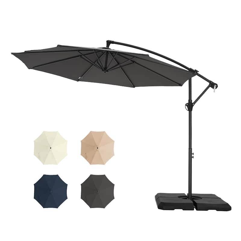 MAISON ARTS 10ft Patio Offset Umbrella Cantilever Umbrellas Market Hanging Umbrella with Crank Handle & Base Include