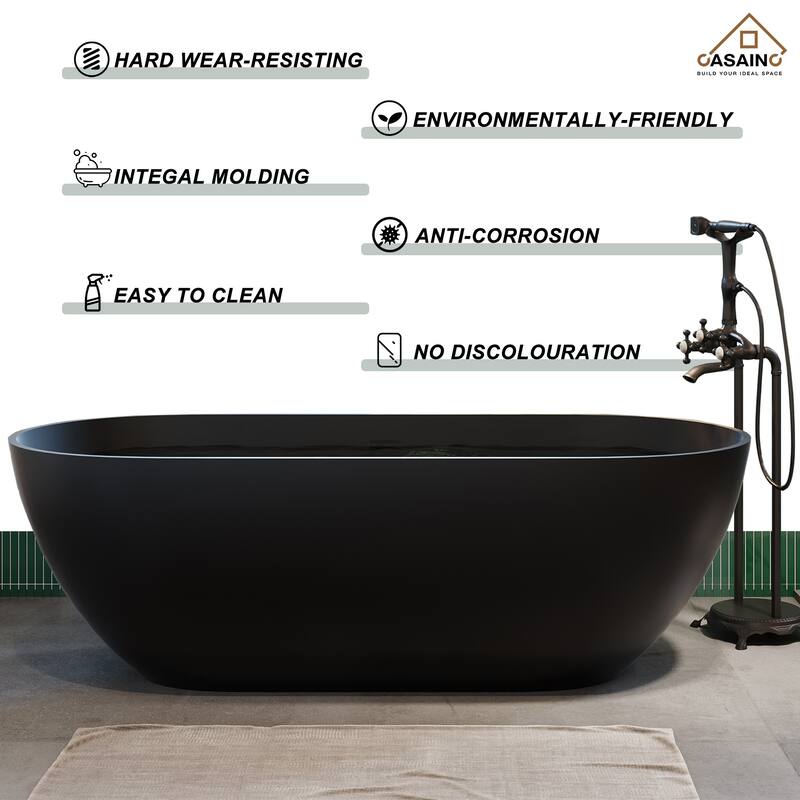 59" / 69" Solid Surface Freestanding Bathtub in Matte Black