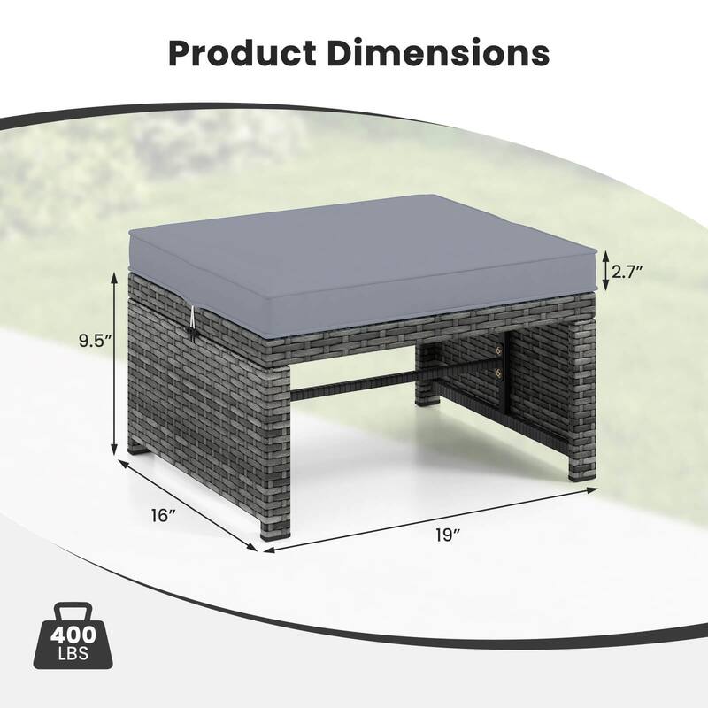 Costway Patio Ottomans Set of 2 PE Rattan Footstools with Removable - See Details