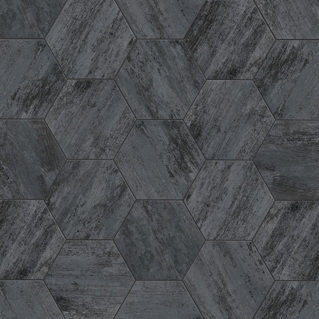 Merola Tile Cassis Hex Black 8-5/8" x 9-7/8" Porcelain Floor and Wall Tile