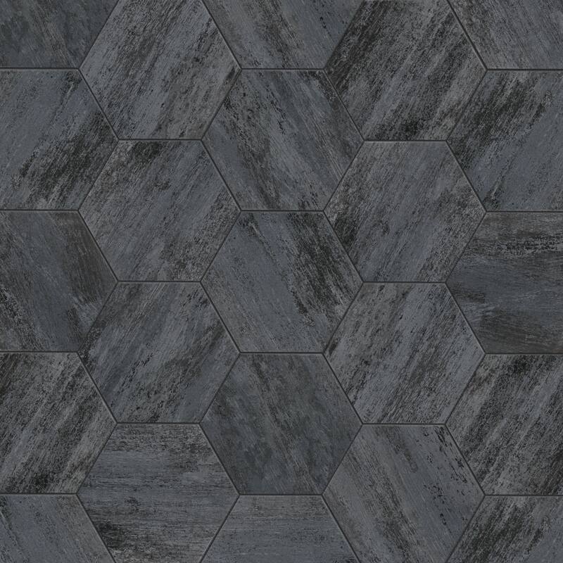 Merola Tile Cassis Hex Black 8-5/8" x 9-7/8" Porcelain Floor and Wall Tile