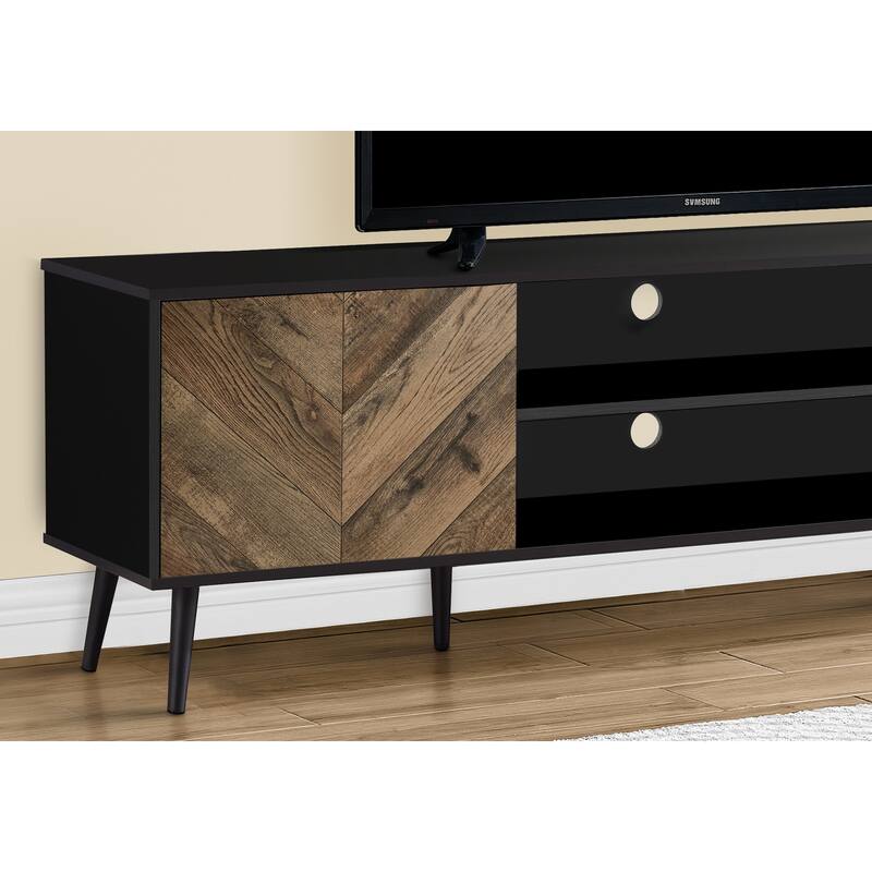 Modern 72" TV Console, Media Storage Cabinet with Slanted Groove Doors, Black Wood Legs