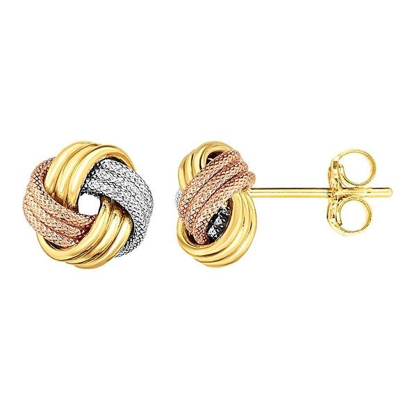 14K Tricolor High Polish Gold Love Knot Stud Earrings 9mm Made in ITALY