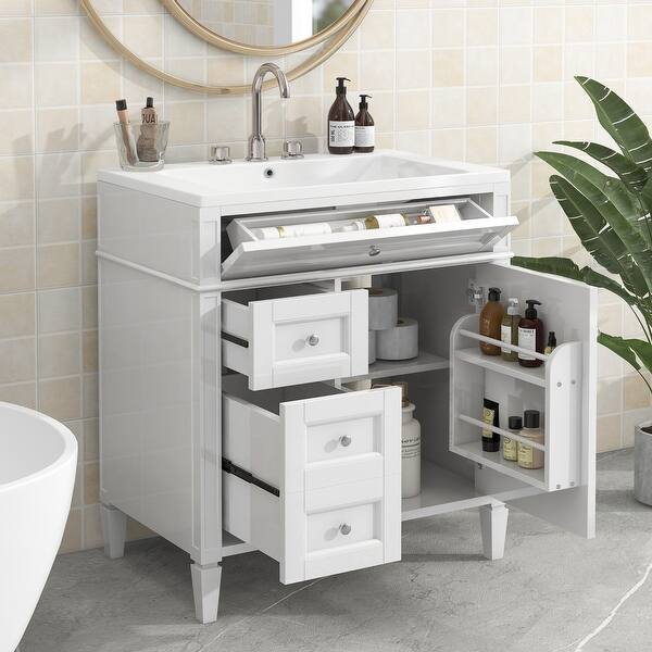 30'' Bathroom Vanity Storage with Sink, Drawers and TipOut