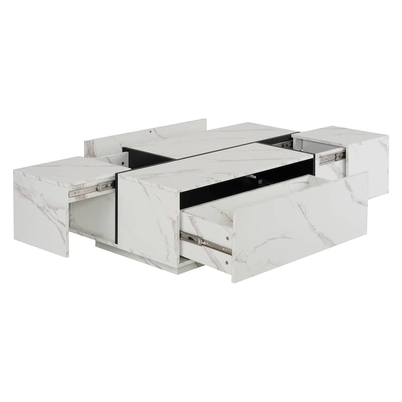 Rectangular Sliding Top Coffee Table with 2 Drawers and 2 Hidden Storage for Living Room 47.2" (White)
