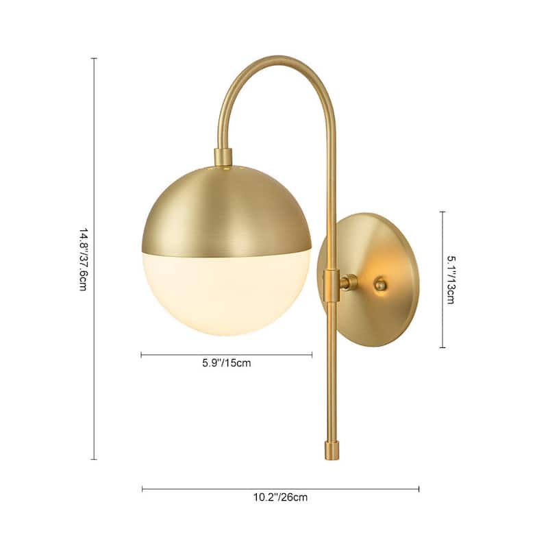 1-Light Modern Curved Arm Bedroom Wall Light With Opal Glass Globe