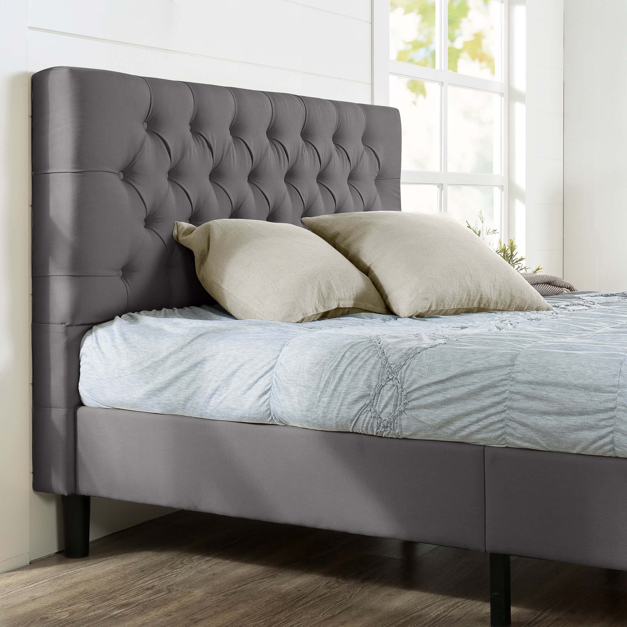 Zinus upholstered button tufted hot sale premium platform bed