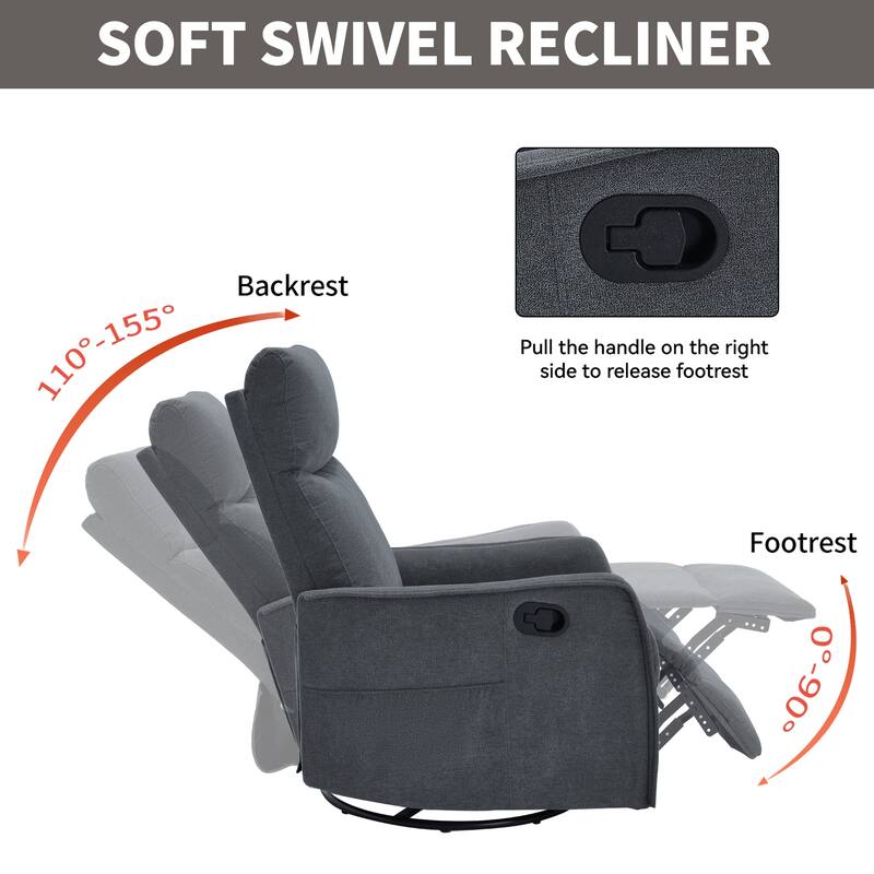 Heat Massage Manual Recliner Chair with Rocker and Swivel in Fabric for Living Room