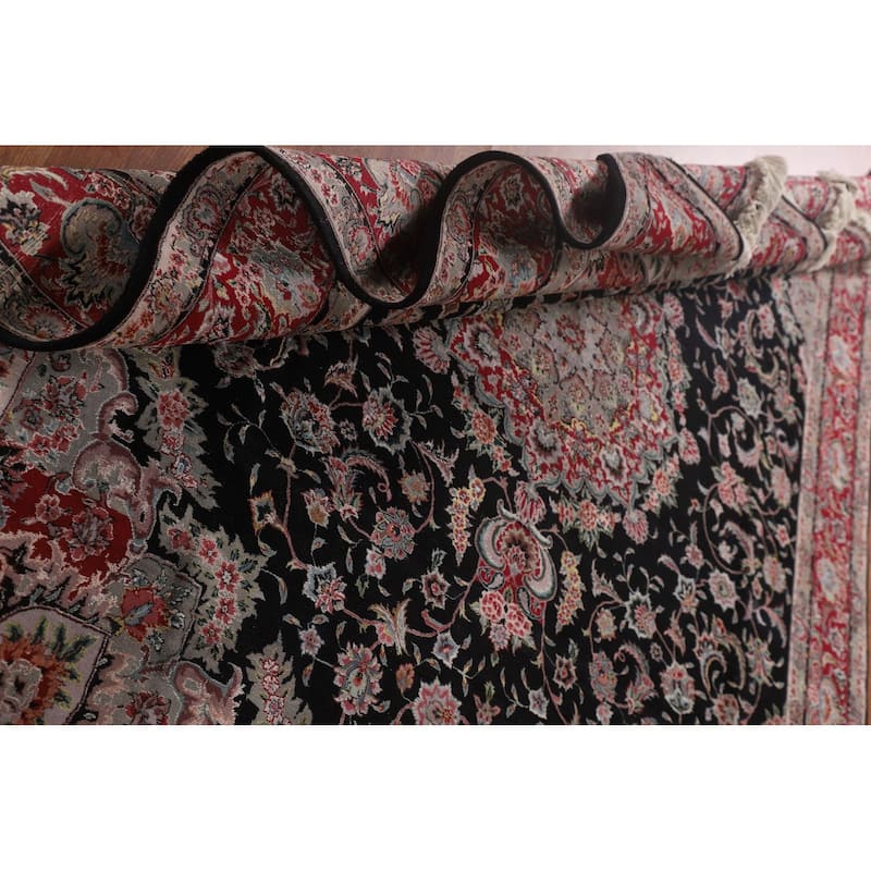Floral Black Aubusson Chinese Area Rug Hand-Knotted Wool Carpet - 8'3"x 10'0"