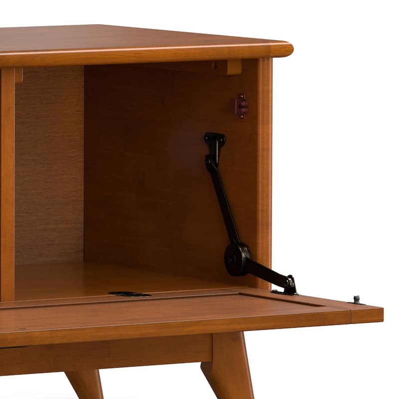 WYNDENHALL Tierney 44" Wide Solid Wood Mid Century Flip-Down Storage Bench in Teak Brown - 16"D x 44"W x 18.5"H