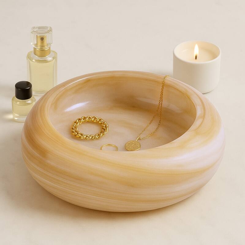 Round Glass Decorative Bowl with Swirl Pattern - 19", Orange - 19.0"