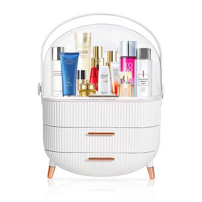 Egg Shape(Oval) Makeup Storage Box, Countertop Portable Vanity Cosmetics Organizer Preppy