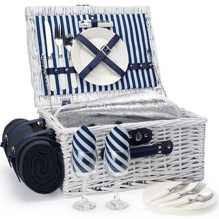 Picnic Basket Set for 2 Persons, Willow Basket with Large Insulated ...