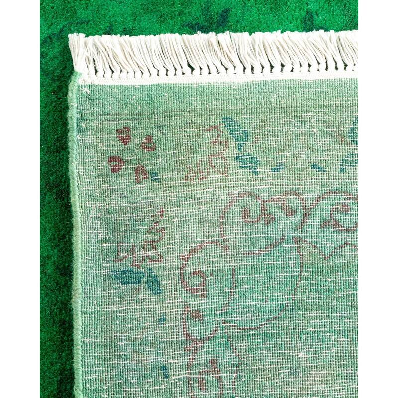 Overton Hand Knotted Wool Vintage Inspired Modern Contemporary Overdyed Green Area Rug - 6' 3" x 9' 8"