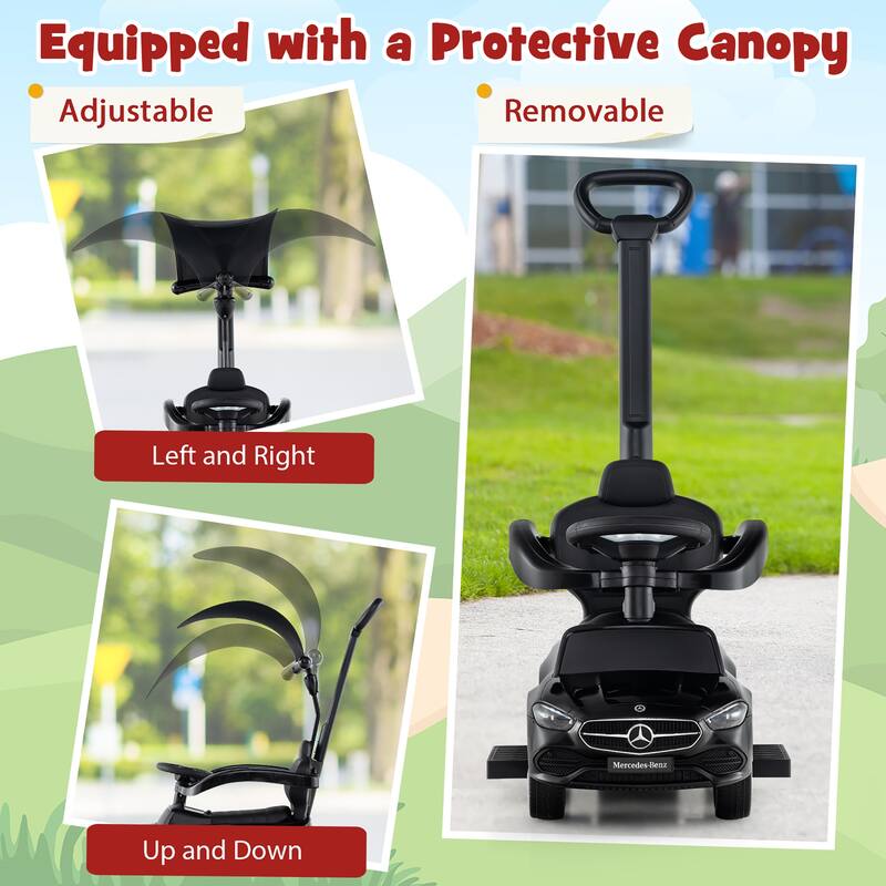 Gymax 3-in-1 Toddler Push Car w/Adjustable Canopy Under Seat Storage