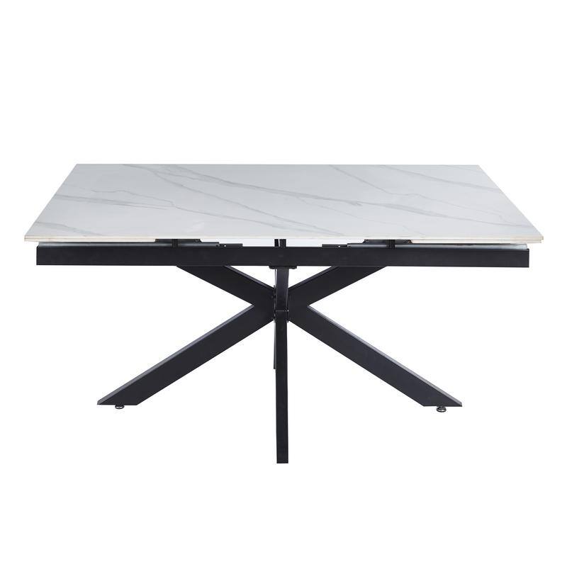 Luvic Extendable Sintered Stone Dining Table - Modern Rectangular Table with Steel Cross-Base