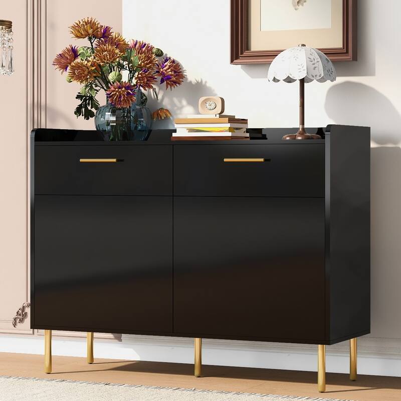 47.2 in. W Wooden Storage Cabinet with Drawers, Steel Pipe Table Legs - Black
