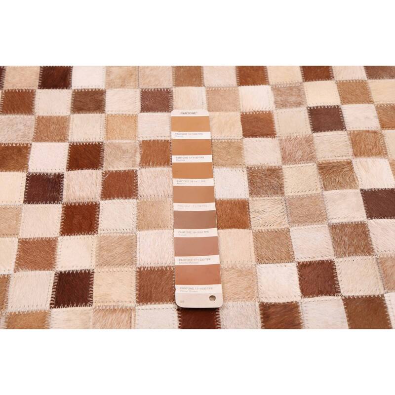 ECARPETGALLERY Handmade Cowhide Patchwork Brown Leather Rug - 4'0 x 6'0