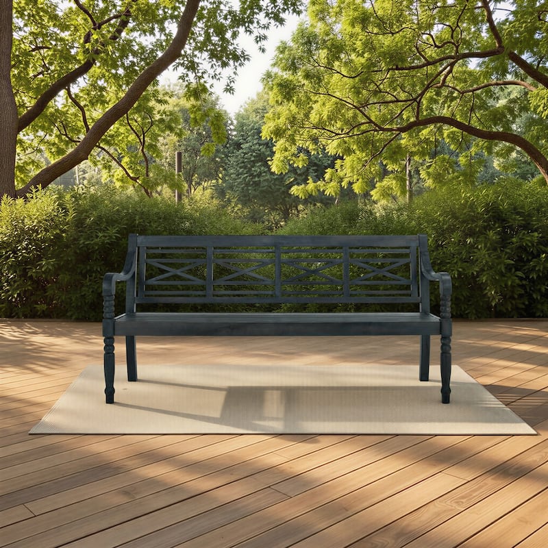 SAFAVIEH Outdoor Ruwaydah Acacia Wood Bench - 70Wx24Dx34H - Dark Slate Grey