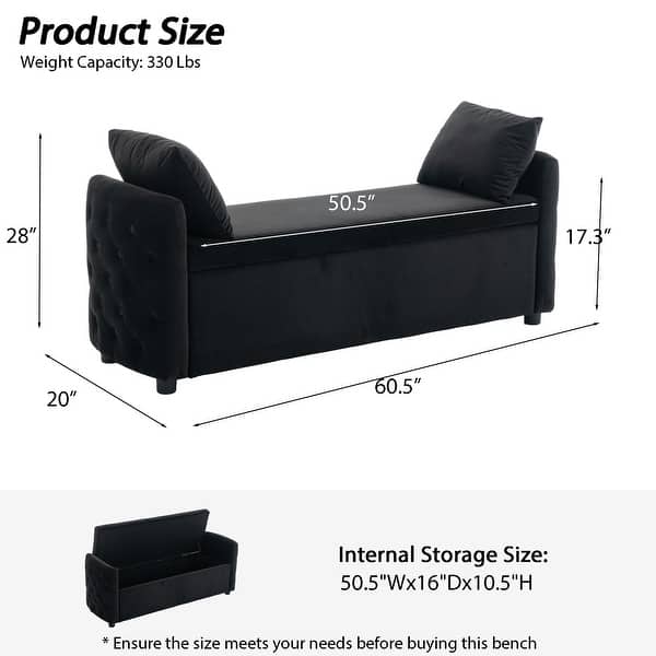 dimension image slide 0 of 5, Storage Bench for Bedroom, 60" End of Bed Bench for King Size Bed Modern Upholstered Long Bench with Tufted Arm