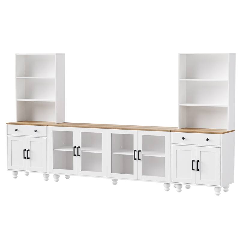 Entertainment Center for TVs Up to 70" with Adjustable Shelves, Tempered Glass Doors, Bookshelves & Storage Cabinets