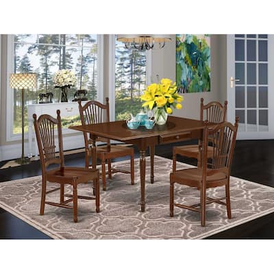 HomeStock 5-Pc Mahogany Finish Solid Wood Top - Dining Room Set with Dropleaf - Seats 4