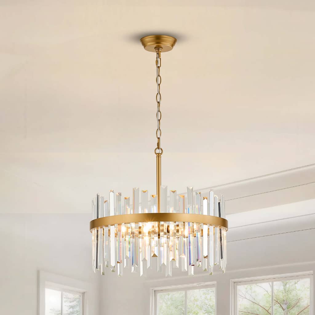 Casandra 5-light Drum Crystal Glass Chandelier-Glossy Brass - 18.5 inches in diameter x 16.5 inches H
