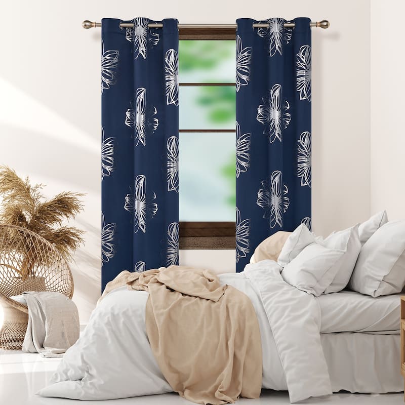 Deconovo Silver Floral Thermal Insulated Curtain Panel Pair(2 Panel)