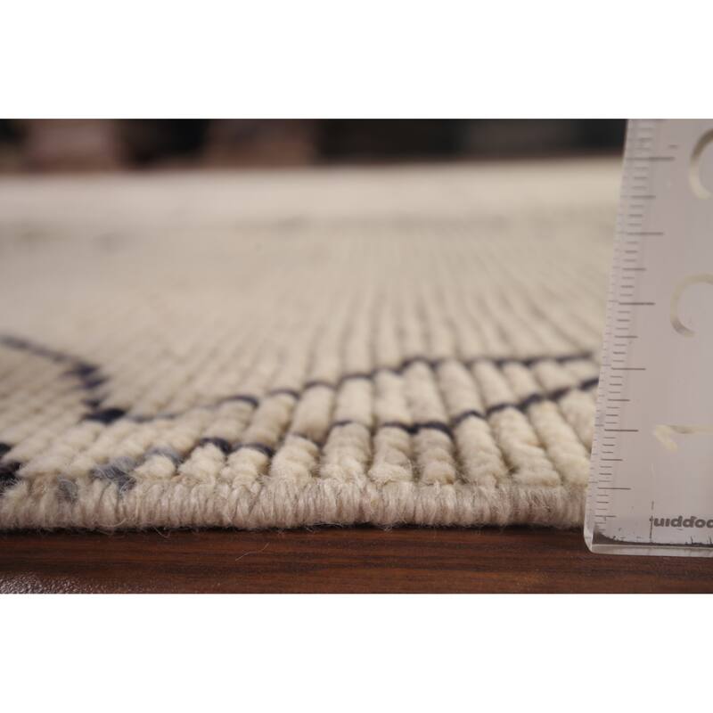 All-Over Trellis Ivory Moroccan Area Rug Handmade Wool Carpet - 7'11"x 11'0"