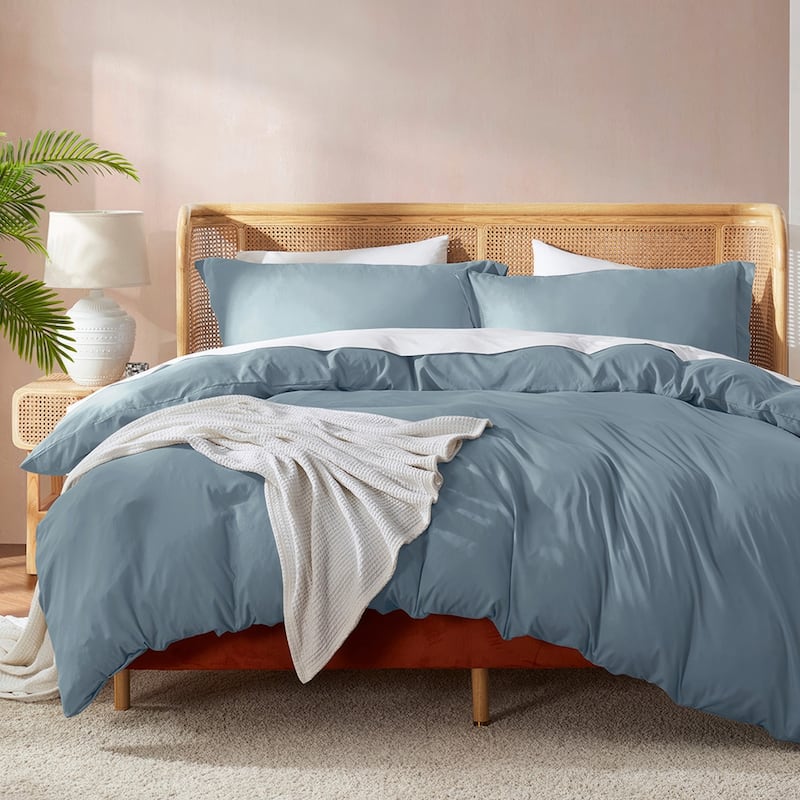 Nestl Ultra Soft Double Brushed Microfiber Duvet Cover Set with Button Closure - Stone Blue - Full