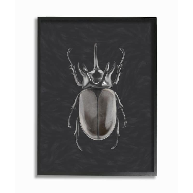 Stupell Horned Beetle Black Reflective Minimal Bug Insect Art Framed Wall Art