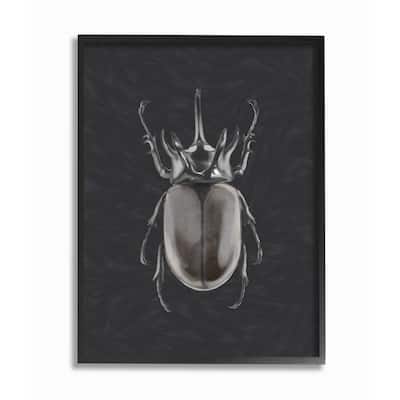Stupell Horned Beetle Black Reflective Minimal Bug Insect Art Framed Wall Art