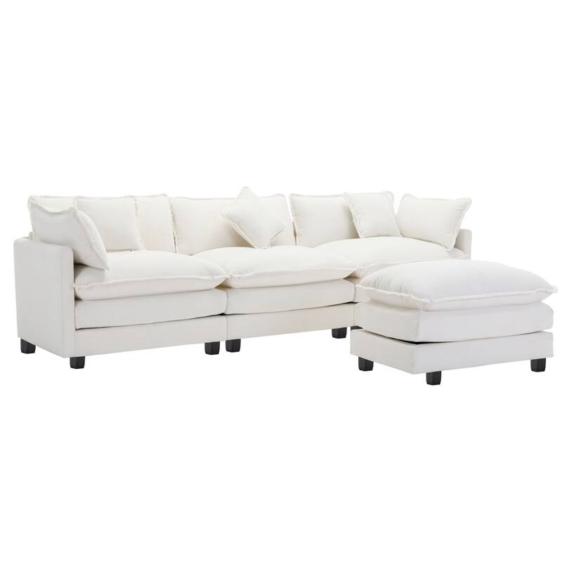 112.2" Modern L-Shaped 4-Seat Sectional Sofa with Removable Ottoman, 5 Plush Pillows, and Sturdy Construction