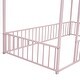 preview thumbnail 7 of 8, Pink Twin Size Metal House Bed Frame with Fence and Roof for Kids, Teens, Girls, Boys