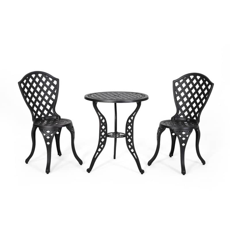 3-Piece Metal Bistro Set - Curved Cast Aluminum Outdoor Table and Chairs