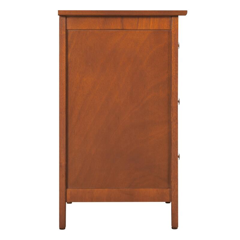 Oak Nightstand 25x19x15 Transitional Bedside Table with Three Drawers, Warm Stylish Finish and Compact Bedroom Storage