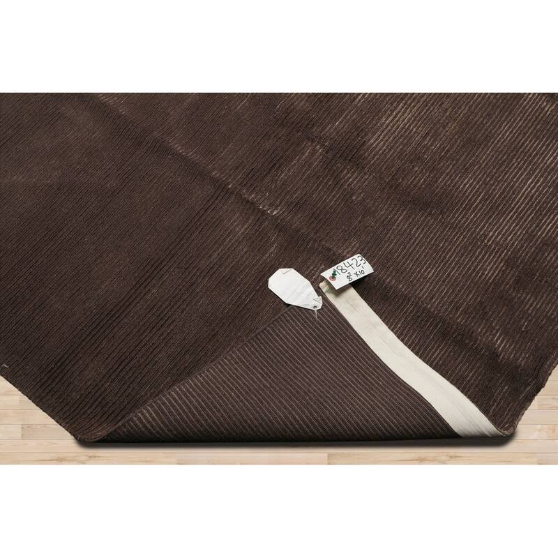 Hand Knotted Designer Brown Tibetan Wool & Silk Traditional Area Rug - 8' 2'' x 10' 1''