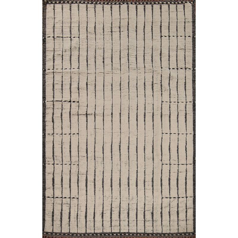 Striped Moroccan Oriental Area Rug Handmade Wool Carpet - 7'9"x 11'3"